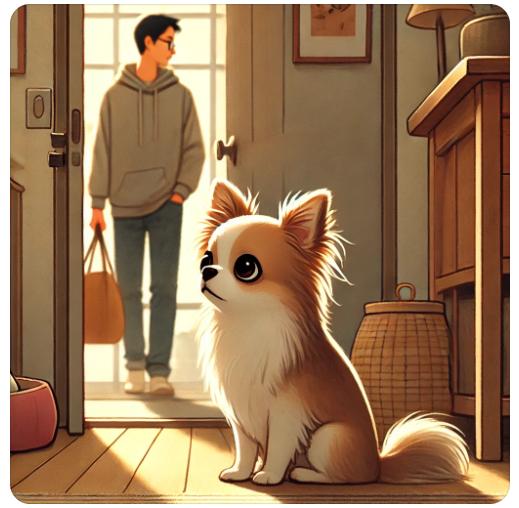 humain en départ, chien anxieux qui regarde son humain partir